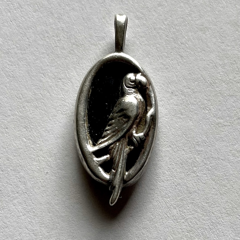 Vintage Sterling Silver and Black Onyx Parrot Pendant